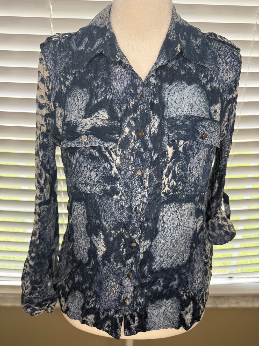 Navy & Cream Printed Button-Up Shirt